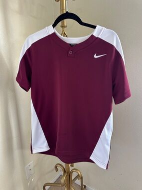 Nike Kids Maroon and White Athletic Baseball Jersey
